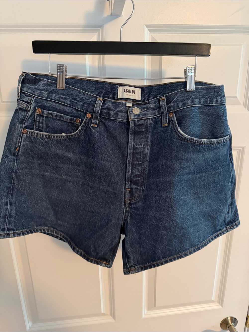 Agolde Dark Blue High-Rise Denim Shorts